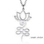 Unalome Lotus Flower Pendant Necklace — Stainless Steel Chain