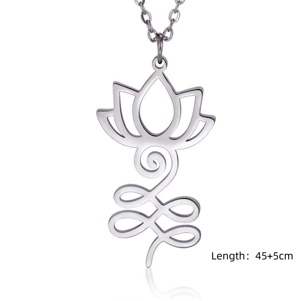 Unalome Lotus Flower Pendant Necklace — Stainless Steel Chain