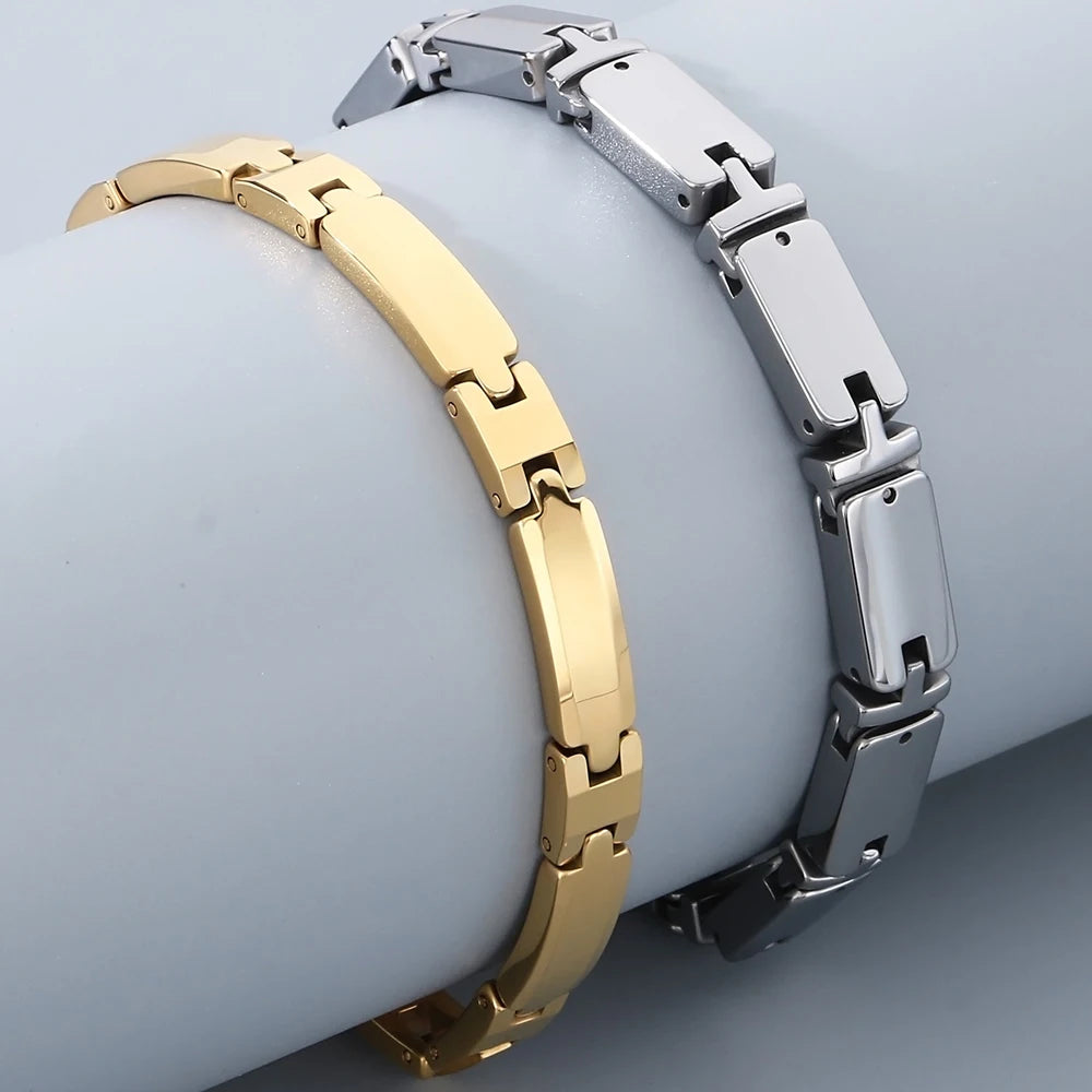 Heavy Tungsten Steel Man Bracelets for Men Woman Gold Color High Polished 7MM Width Link Chain Hand Bracelet Men