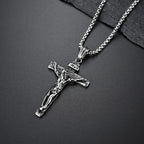 Vintage Stainless Steel Cross Jesus Necklace Pendant Men Women Religious Catholic Cross Necklace Chain Amulet Jewelry Gift