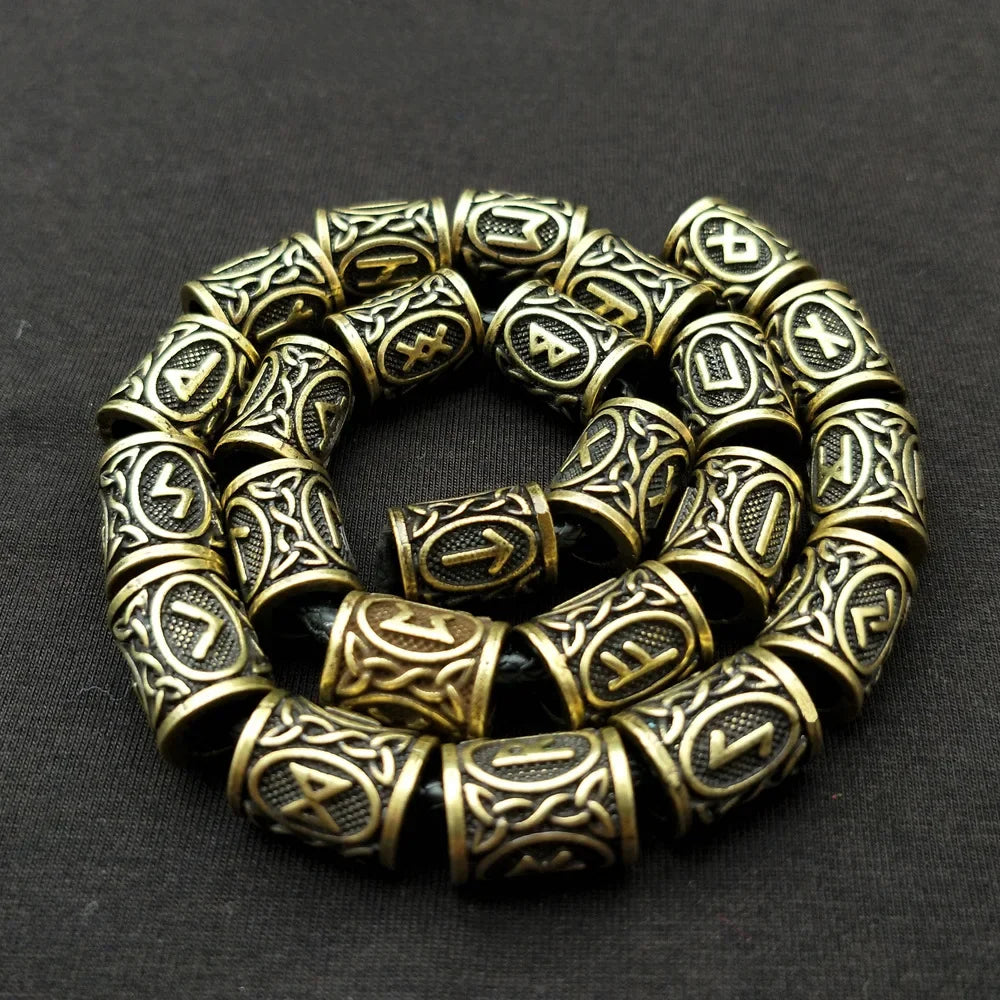 24pcs Metal Tubes Hair Braid Beard Dreadlock Beads Viking Rune Bead Spacer Knife Beads Rings Clips Styling Tools Pendant Braider