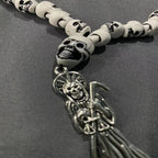 Santa Muerte Skull Rosary Necklace — Silver-Tone