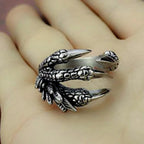 Stainless Steel Vintage Silver Dragon Claw Adjustable Opening Ring Tibetan silver Eagle Animal Rings for Men Women Punk