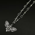 Moth Skull Barbed Wire Cross Choker — Stainless Steel