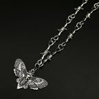 Moth Skull Barbed Wire Cross Choker — Stainless Steel