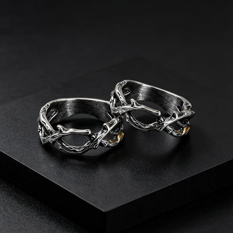 Twisted Thorn Branch Ring — 7mm Gothic, Stainless Steel