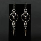 Silver-Tone Spike Rivet Tassel Double Circle Dangle Earrings