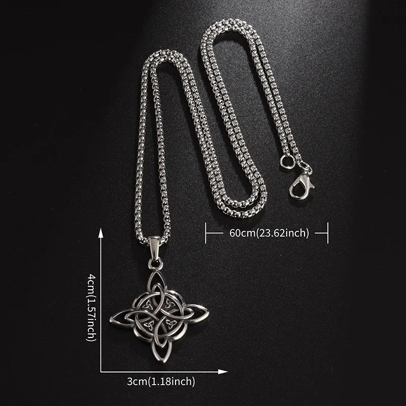 Stainless Steel Irish Celtic Trinity Knot Necklace Witch Knot Pendant Men Women Protection Amulet Jewelry Gift