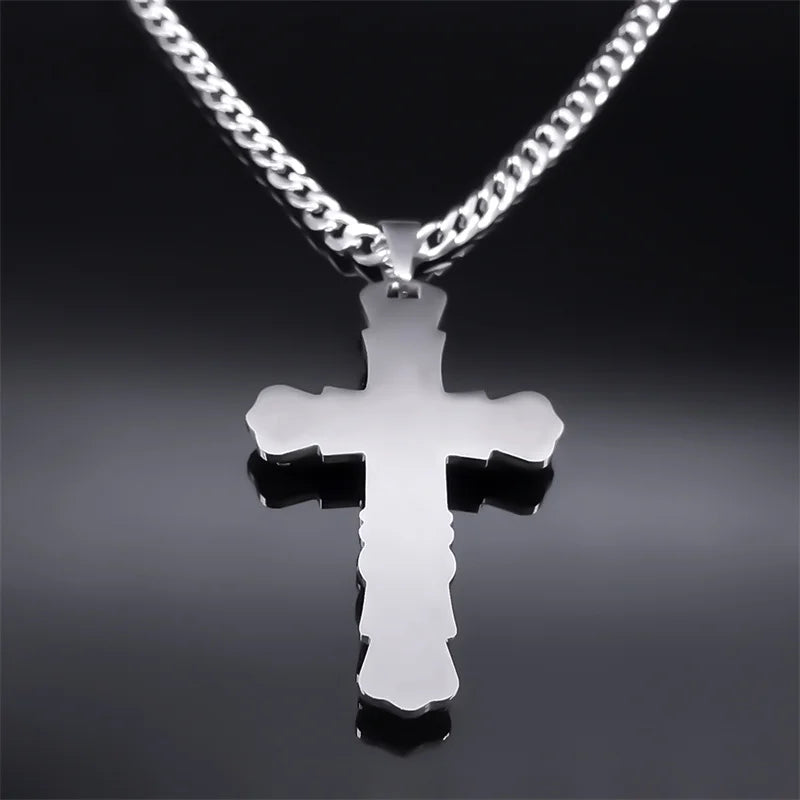 Cross Silver Pendant Necklace — Stainless Steel