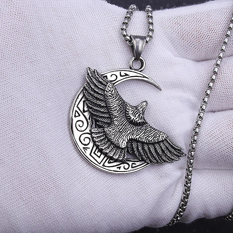 Silver Eagle Pendant Necklace Box Chain Stainless