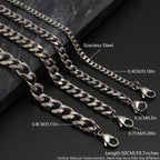 Bwise 1 piece Size 3.6mm-9mm Men's Necklace Stainless Steel Cuban Link Chain Bracelet Necklace Steel Color Male Jewelry