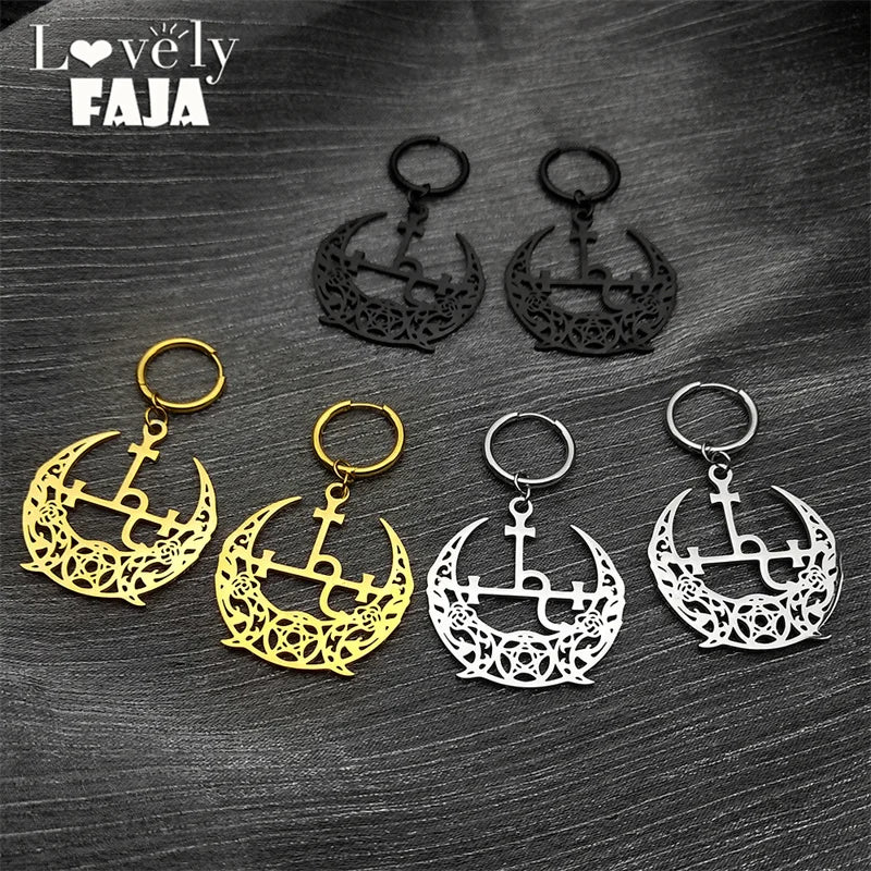 Star Moon Gold Hoop Earrings — Stainless Steel
