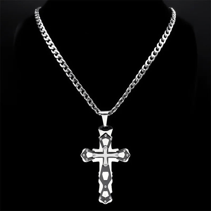 Cross Silver Pendant Necklace — Stainless Steel