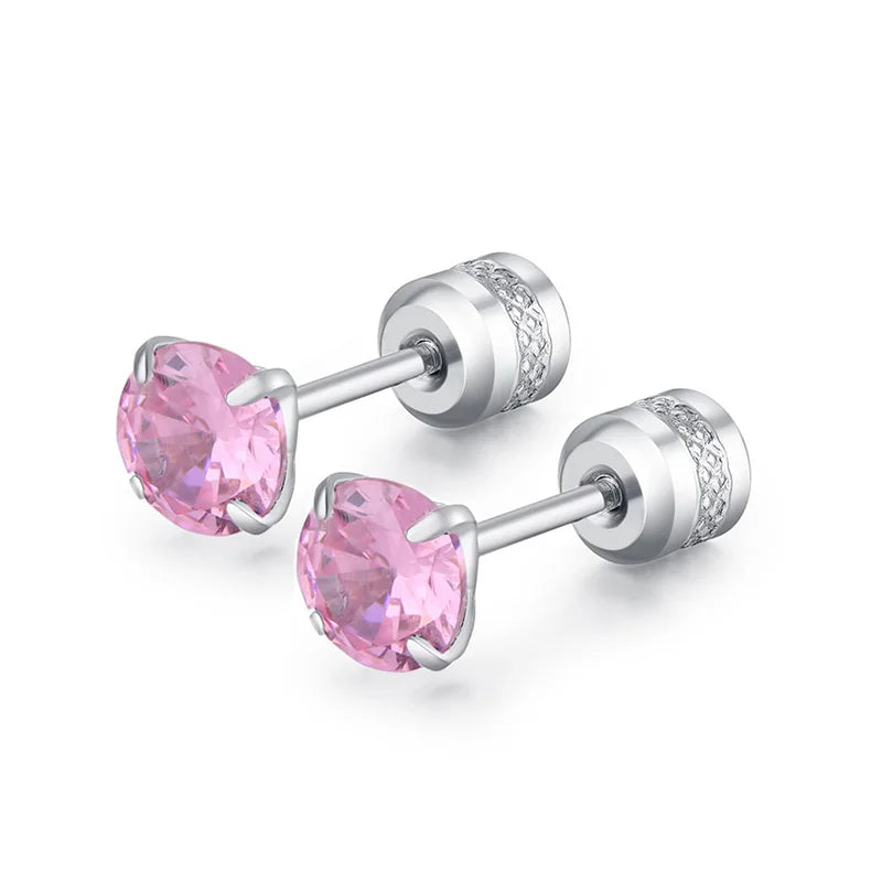 4 Prong CZ Zircon Stud Earrings — Cartilage Screw Back Piercing