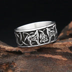 Wolf Odin Steel Ring Vintage Nordic Double Vikings