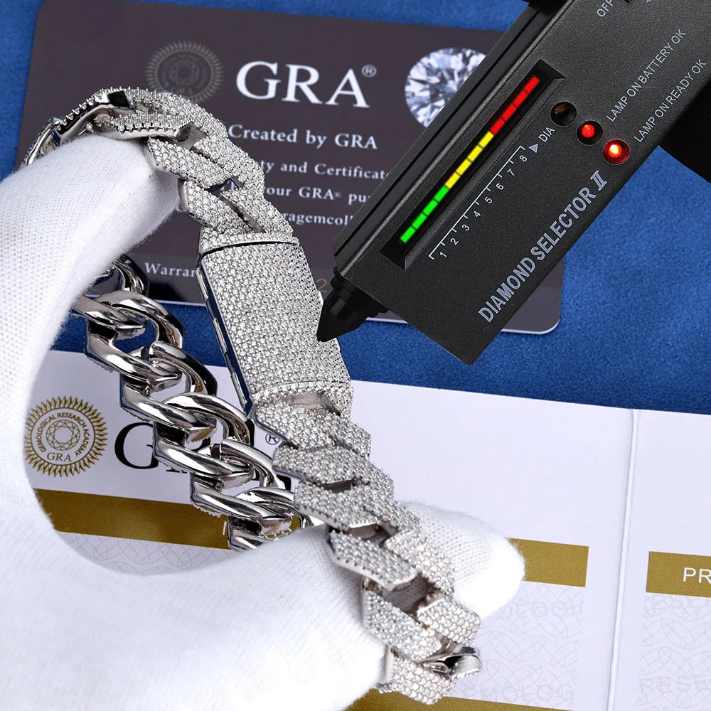 925 Silver Cuban Moissanite Bracelet VVS 15MM