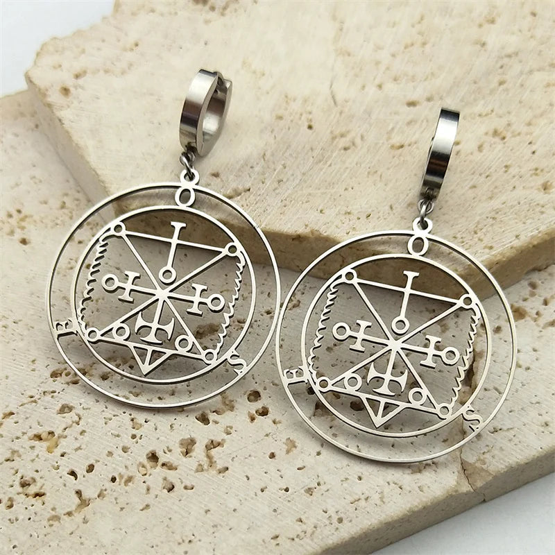 Baphomet Steel Earrings Sigeal Sigil Lucifer Satan