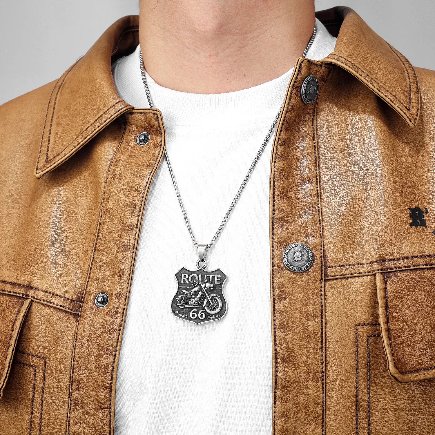Route 66 Biker Pendant — Stainless Steel