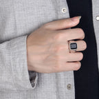 100% 925 Sterling Silver Men Black Onyx Square Agate Signet Ring Woman Index Finger Ring Sizes 6 to 13 Band Boy Jewelry