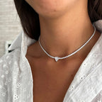 Certified Full Moissanite Riviera Tennis Necklace with Waterdrop Diamond Pendant for Women 925 Sterling Silver