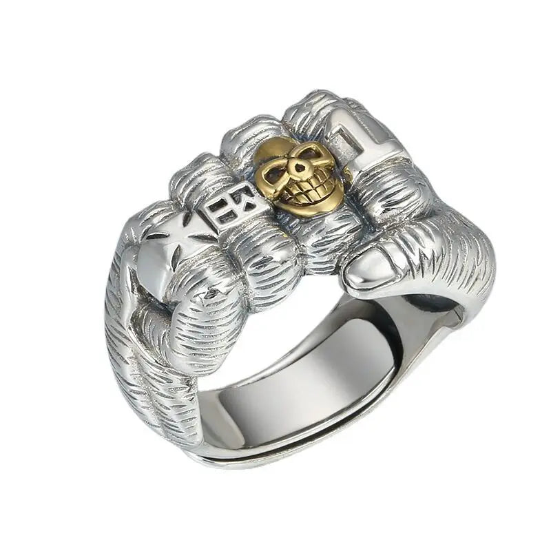 European Style Overbearing Exaggerated Retro Fist Skull 925 Sterling Silver Fashion Personality Opening Rings  TYB228
