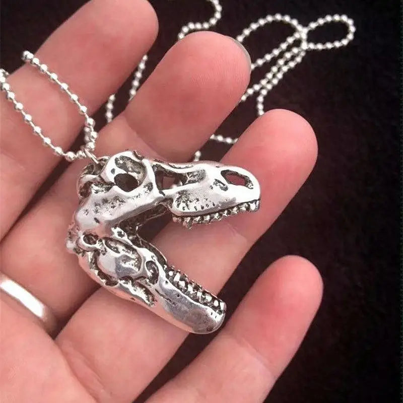 Tyrannosaurus Rex Dinosaur Skull Pendant Long Necklace Goth Teeth