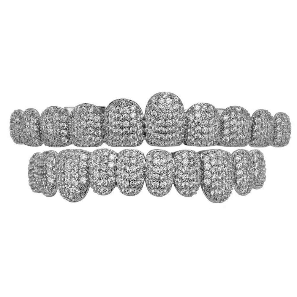 Rhinestone Teeth Grillz Set Top & Bottom Hollow Removable Caps