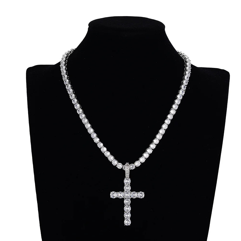 Classic Zircon Cross Necklace Iced Out Hip Hop for Men and Women Bling Pendant Punk Jewelry Gifts