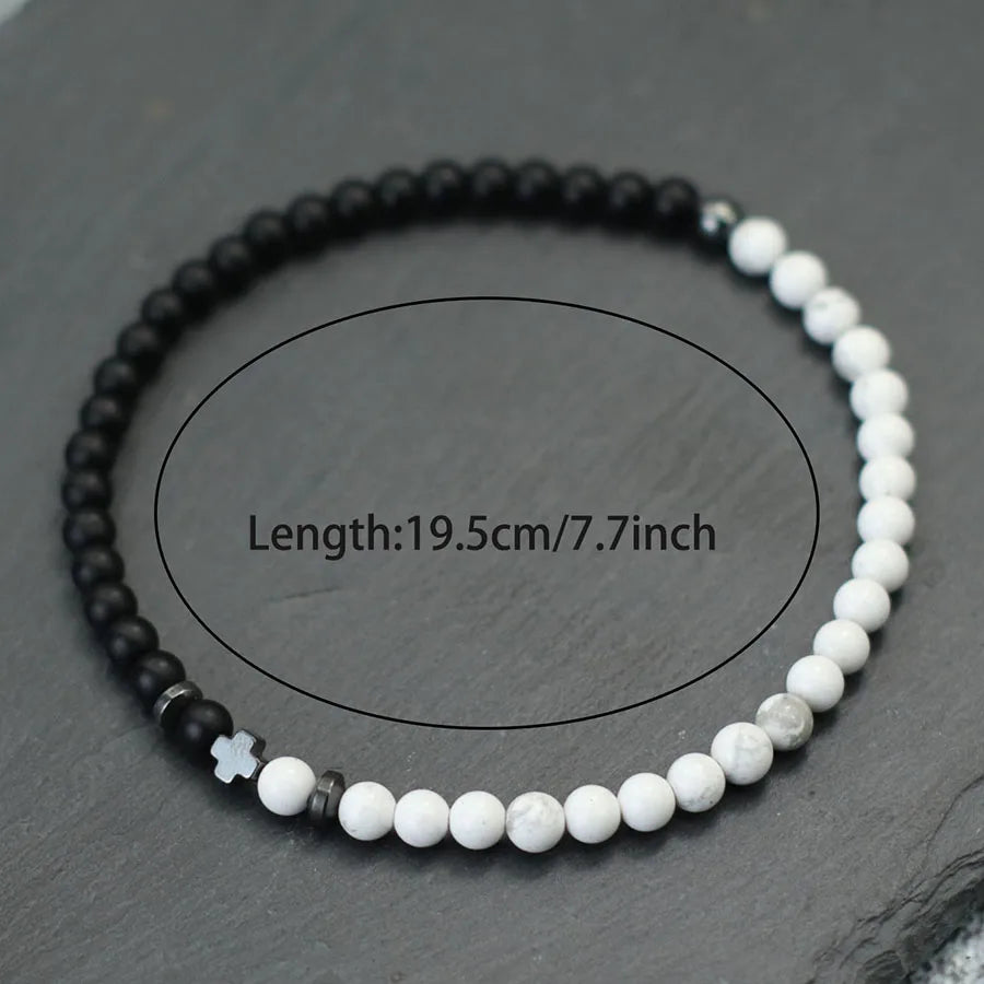 Bicolor Natural Stone 4mm Beaded Bracelet for Men — Elastic