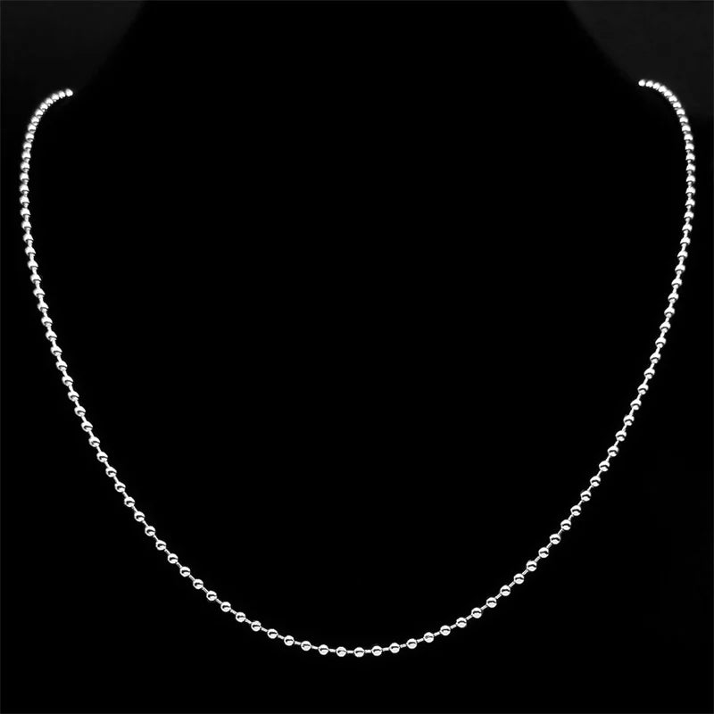 Length 60cm Ball Bead Chain Necklace for Women Men Stainless Steel Gold Sliver Black Color Fashion Jewelry Accessories