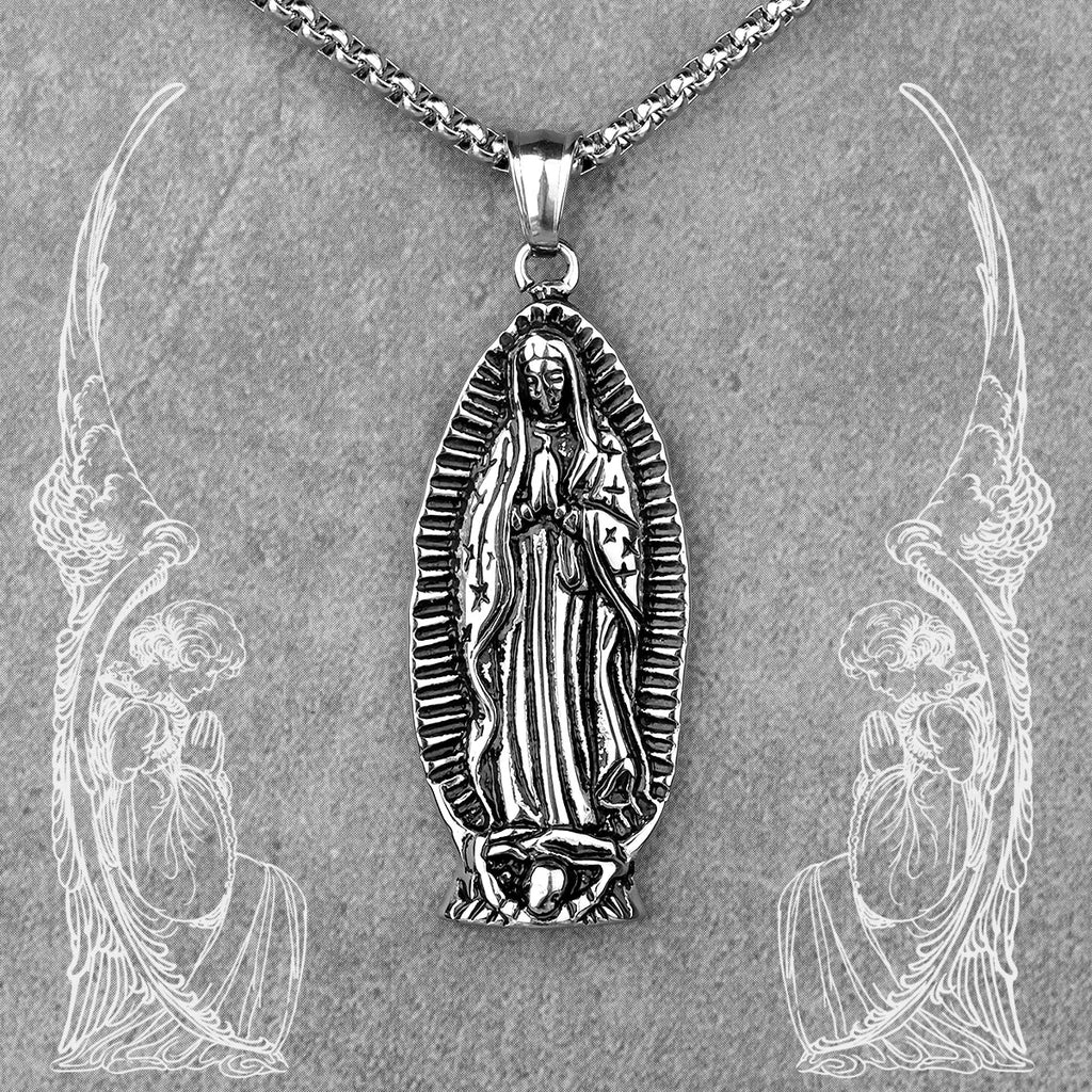 Virgin Mary Prayer Long Men Necklaces Pendants Chain Punk for Boyfriend Male Stainless Steel Jewelry Creativity Gift