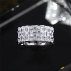 Geometric CZ Wedding Ring for Women — Silver-Tone Band