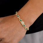 Gold Baguette Bracelet Iced Out Emerald Cushion
