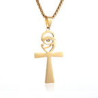 Shining Iced Out Ancient Egyptian God Eye of Horus Cross Pendant Necklace for Men and Women Hip Hop Trendy Amulet