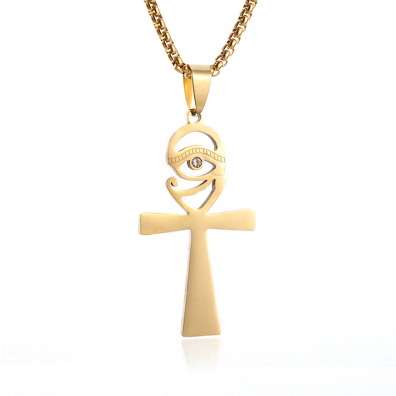 Shining Iced Out Ancient Egyptian God Eye of Horus Cross Pendant Necklace for Men and Women Hip Hop Trendy Amulet
