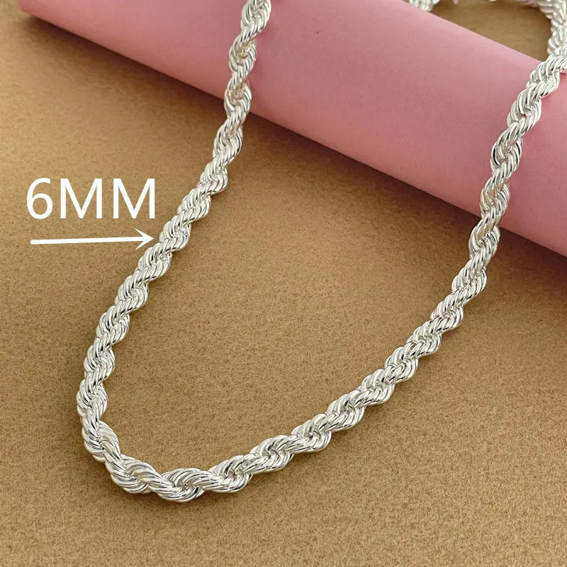 925 Sterling Silver 5/6/8MM 16-30 Inches Rope Chain Necklace For Men Women Fashion Punk Wedding Party Gifts Jewelry