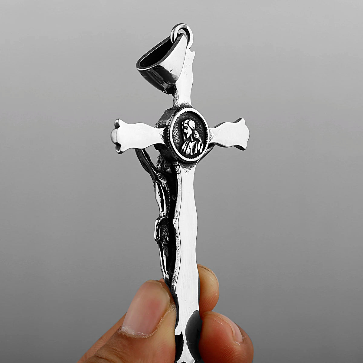 316L Stainless Steel Vintage Jesus Cross Necklace Men's Classic Religious Believer Biker Pendant Jewelry Creative Gift