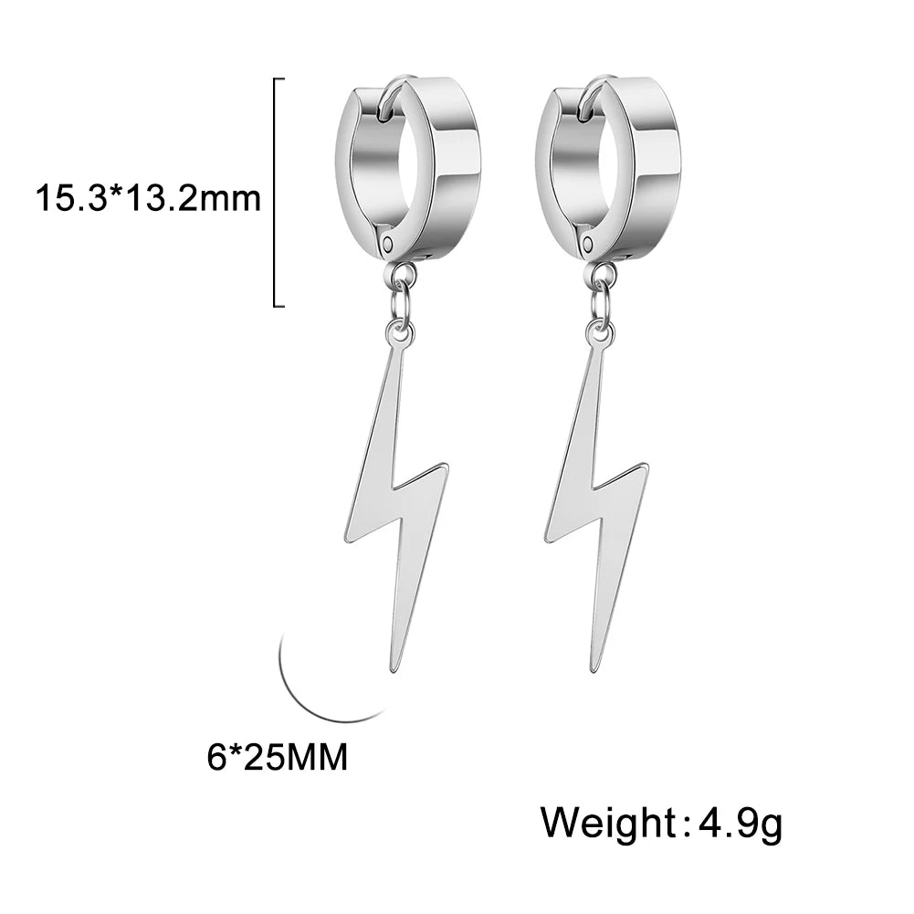 Lightning Hoop Earrings for Men & Women — Stainless Steel