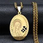 Double Layer Stainless Steel Virgin Mary Medal Pendant Necklace Women/Men Gold Color Long Chain Necklaces Jewelry