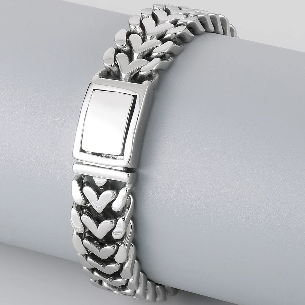 Polished 316l Stainless Steel Bracelet for Men 16MM Chain Link Men's Wrist Arm Jewelry Birthday Gifts for Boys Him