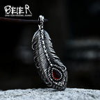 Iced Out Fire Feather Stainless Steel Pendant Necklace