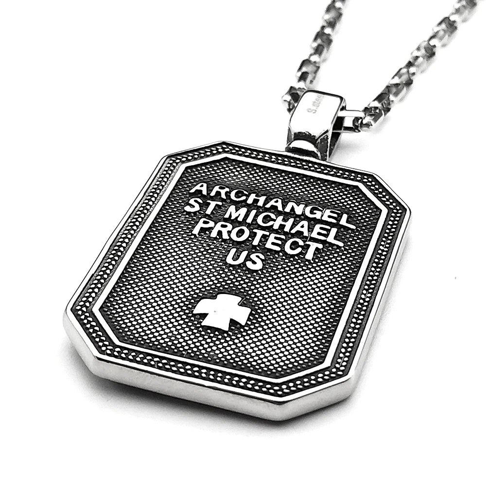 Archangel Michael Shield Pendant — Silver-Tone