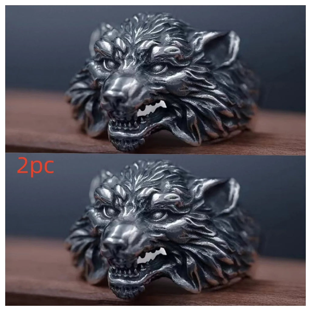 Buyee 925 Sterling Silver Big Ring Finger Cute Wolf Open Ring for Women Men Fashion Personality Rock Punk Fine Jewelry Circle