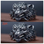 Buyee 925 Sterling Silver Big Ring Finger Cute Wolf Open Ring for Women Men Fashion Personality Rock Punk Fine Jewelry Circle