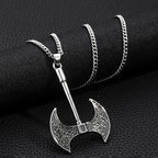 Men's Viking Axe Pendant Necklace Silver Tone Alloy Celtic Pattern Link Chain Retro Nordic Style Fashion Jewelry Accessory