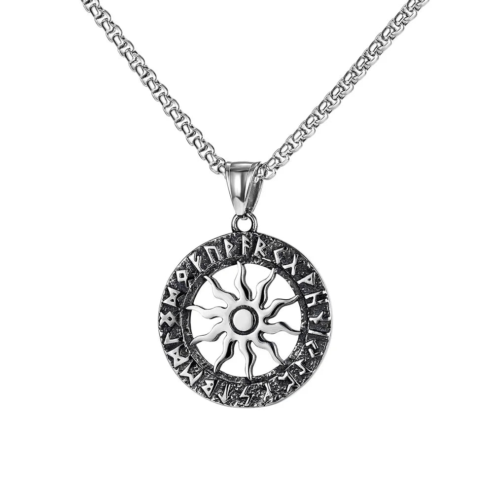 Viking Sun Rune Pendant Necklace — Stainless Steel