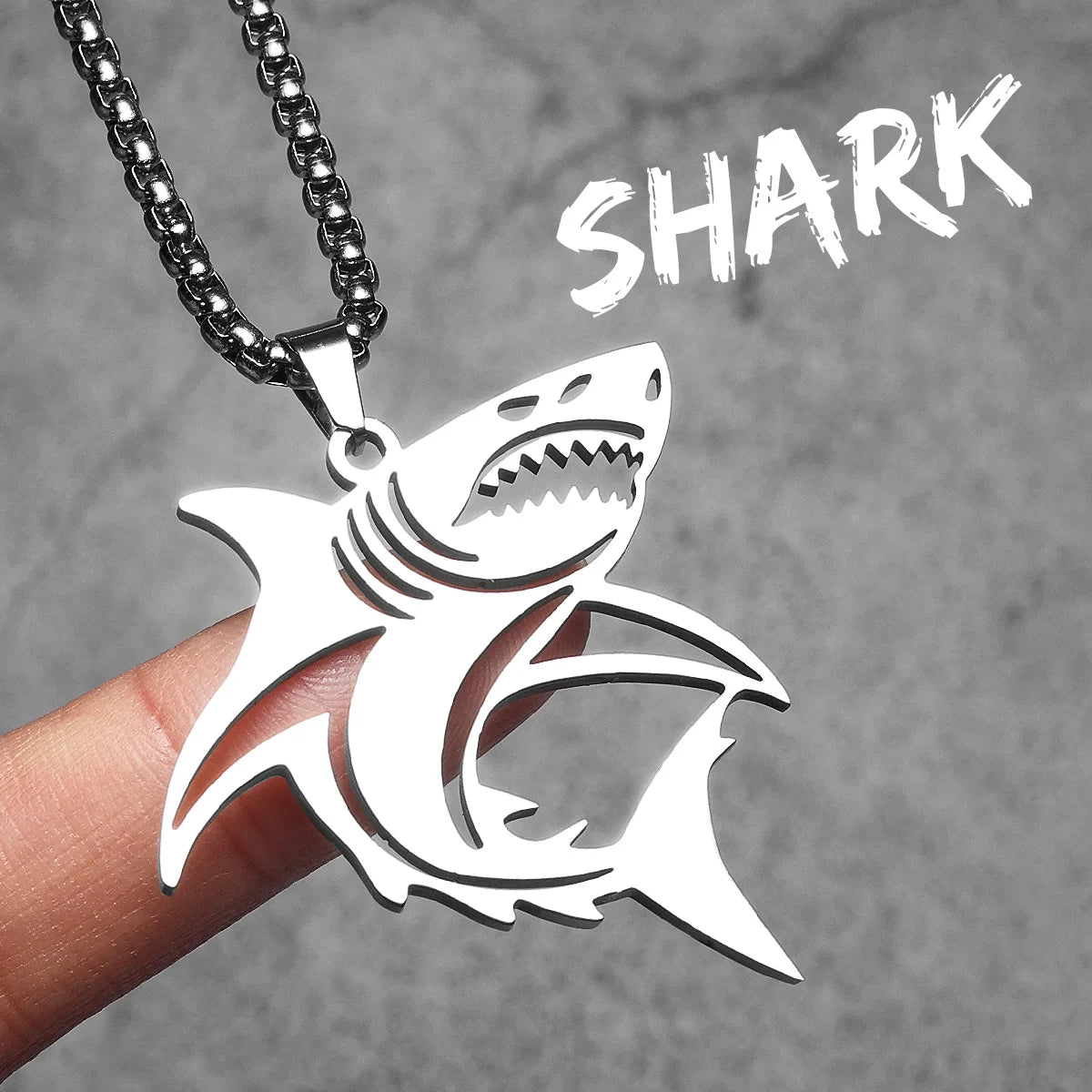 Great White Shark Hollow Men Necklaces Stainless Steel Pendant Sweater Chain Women Punk Fashion Jewelry Accessories