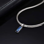 Blue Stone Cuban Pendant Necklace — SS