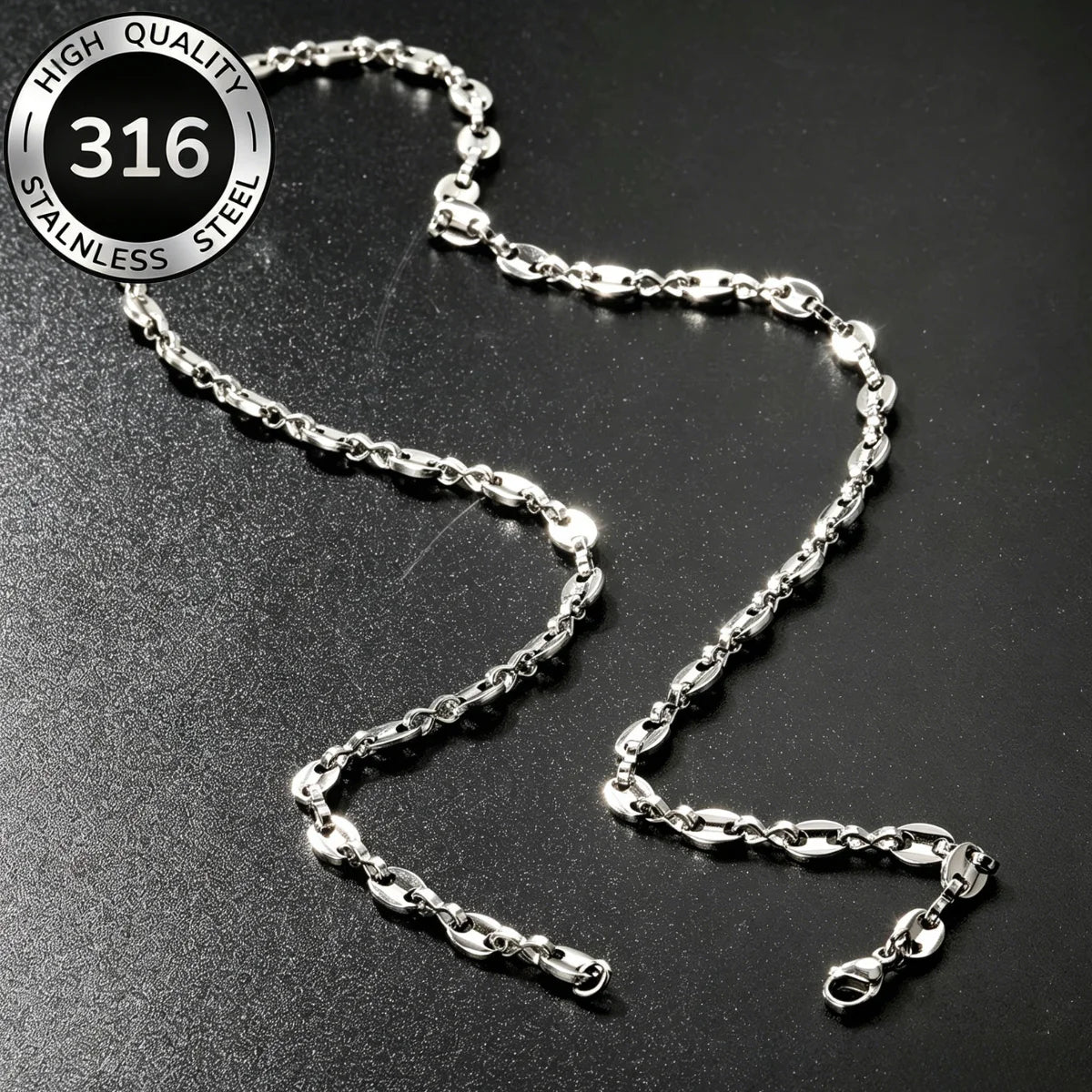 Fashion Stainless Steel Coffee Beans Link Chain Necklace Fashion Silver Color Goth Hip Hop Long Necklaces for Man Women Jewelry