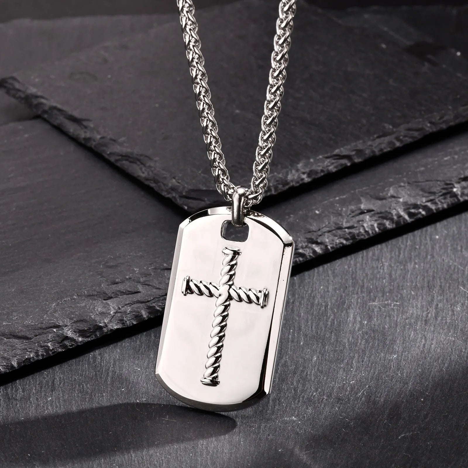 Cross DogTag Pendant Necklaces for Men Boys,High Polished Stainless Steel Pendant Necklaces,Jewelry Gifts for Husband DAD BBF